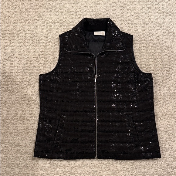 Chico's Jackets & Blazers - Chicos Collection Sequin Black Quilted Vest Size 2 (12/14-L)